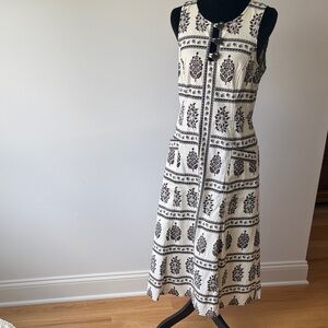Anthropologie Cream Midi Dress with Black Botanical Print